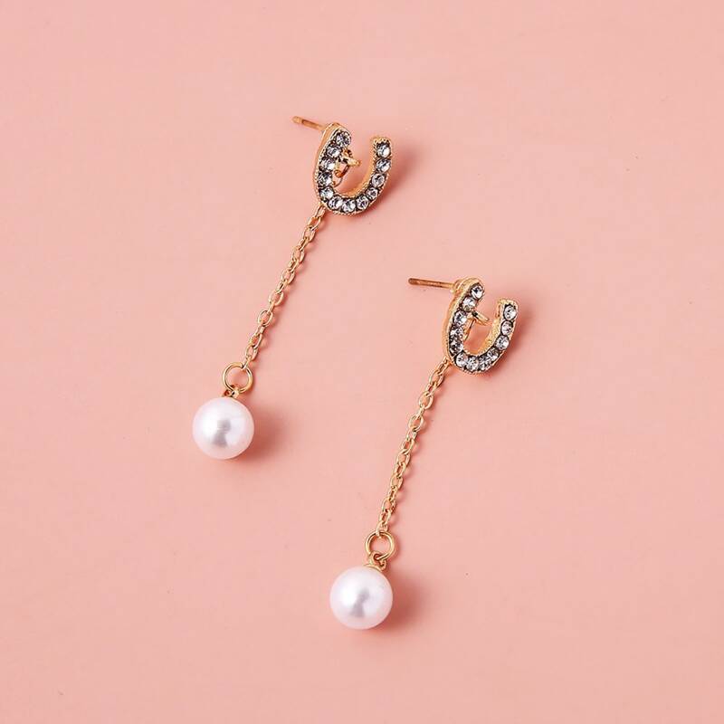 

Faux Pearl & Rhinestone Drop Earrings, Gold