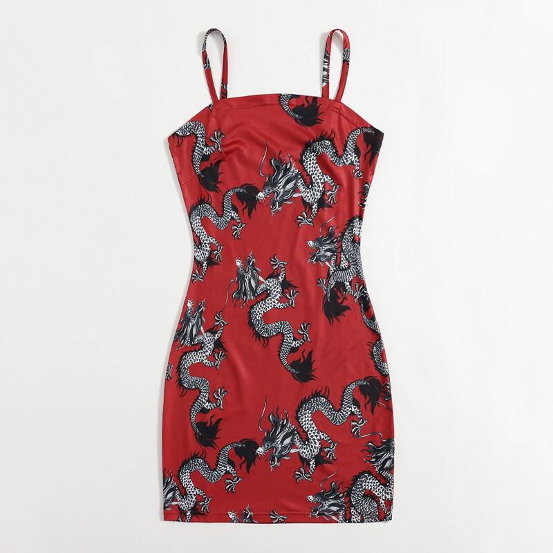 

Chinese Dragon Print Cami Dress, Multicolor