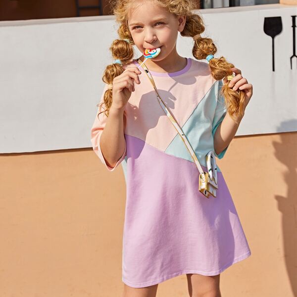

Girls Colorblock Paneled Dress, Multicolor