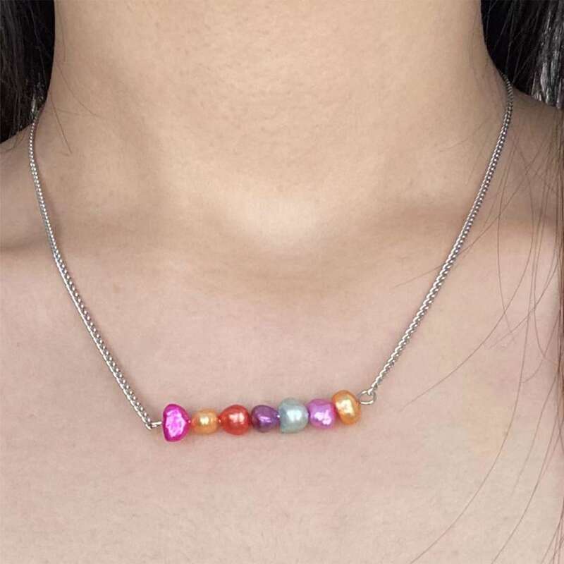 

Colorful Faux Pearl Pendant Necklace, Silver