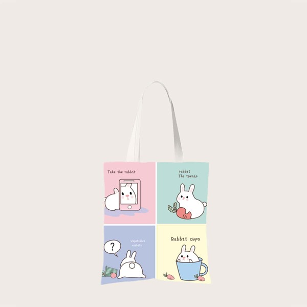 

Girls Cartoon Graphic Tote Bag, Multicolor