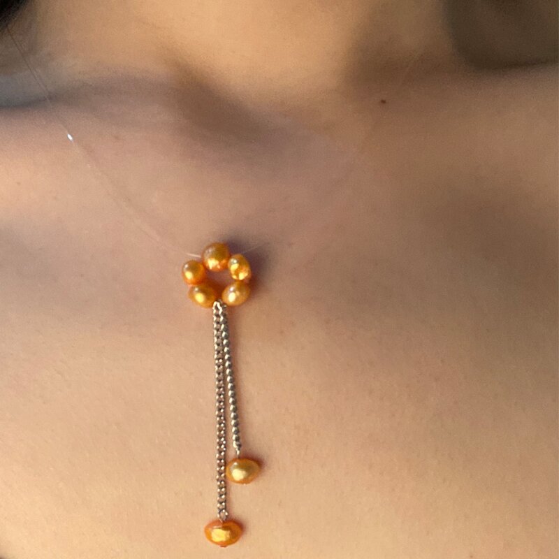 

Faux Pearl Floral Pendant Necklace, Yellow
