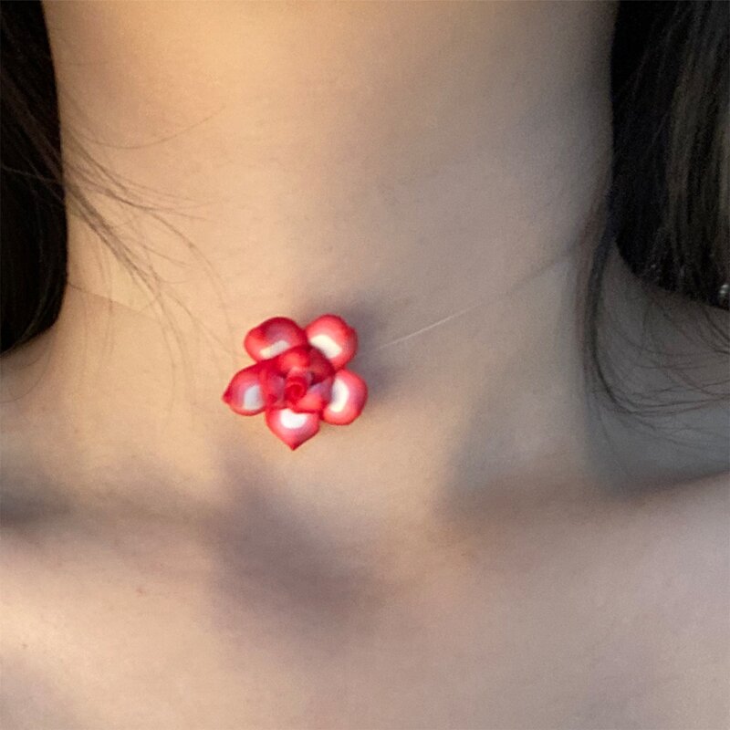

Floral Clear Choker, Red