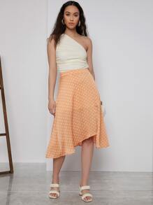SHEIN 波卡圓點半身裙 - 橘色 - 查看 1