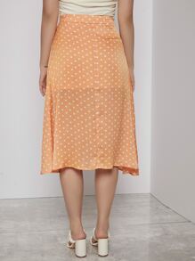 SHEIN 波卡圓點半身裙 - 橘色 - 查看 3