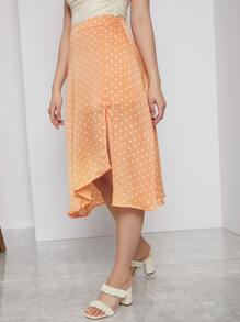 SHEIN 波卡圓點半身裙 - 橘色 - 查看 2