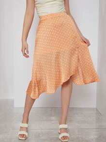 SHEIN 波卡圓點半身裙 - 橘色 - 查看 4