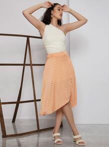 SHEIN 波卡圓點半身裙 - 橘色 - 查看 5