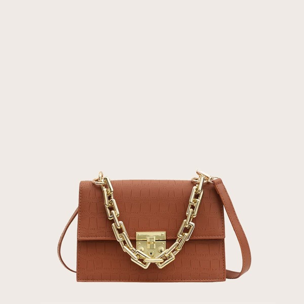 

Chain Handle Satchel Bag, Brown