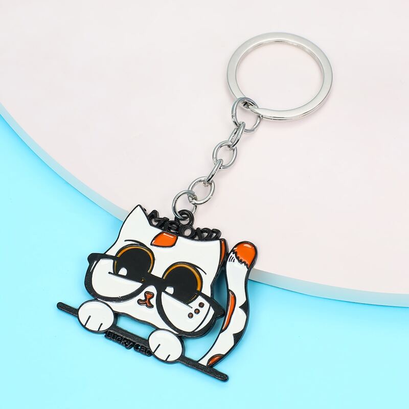 

Cartoon Cat Charm Keychain, White