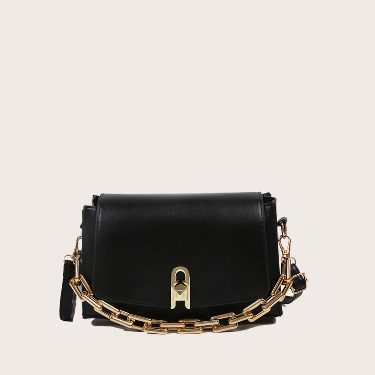 

Solid Chain Crossbody Bag, Black