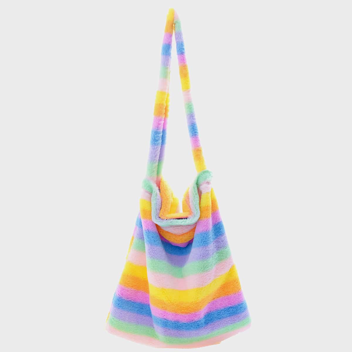 

Colorful Striped Fluffy Crossbody Bag, Multicolor