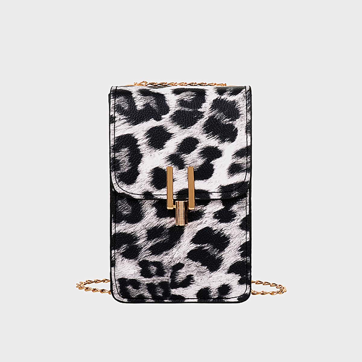 

Leopard Crossbody Phone Bag, Black and white