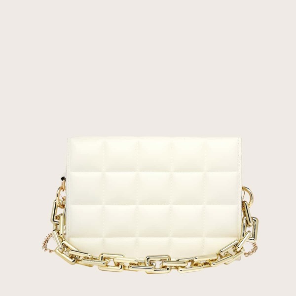 

Stitch Detail Chain Satchel Bag, Beige
