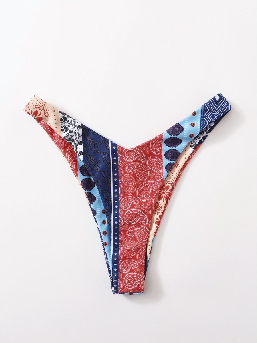 花卉和佩斯利圖案高剪裁比基尼泳裝內褲