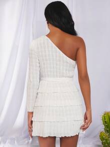 SHEIN 單肩腰帶多層下擺洋裝 - 米色 - 查看 2