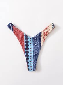 花卉和佩斯利圖案高剪裁比基尼泳裝內褲