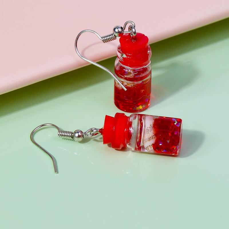 

Shell Bottle Drop Earrings, Red