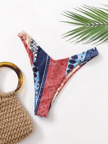 花卉和佩斯利圖案高剪裁比基尼泳裝內褲