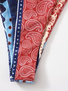 花卉和佩斯利圖案高剪裁比基尼泳裝內褲