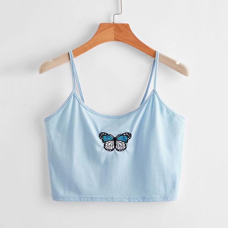 

Butterfly Embroidery Crop Cami, Baby blue