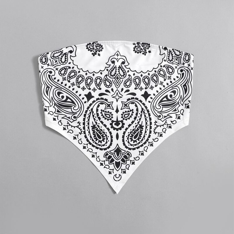 

Paisley Bandana Crop Tube Top, Black and white