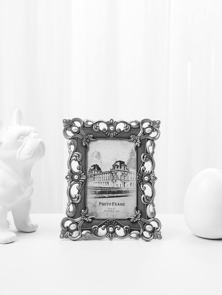 1 pieza 6 pulgadas marco de foto vintage - Plateado - Añade 3
