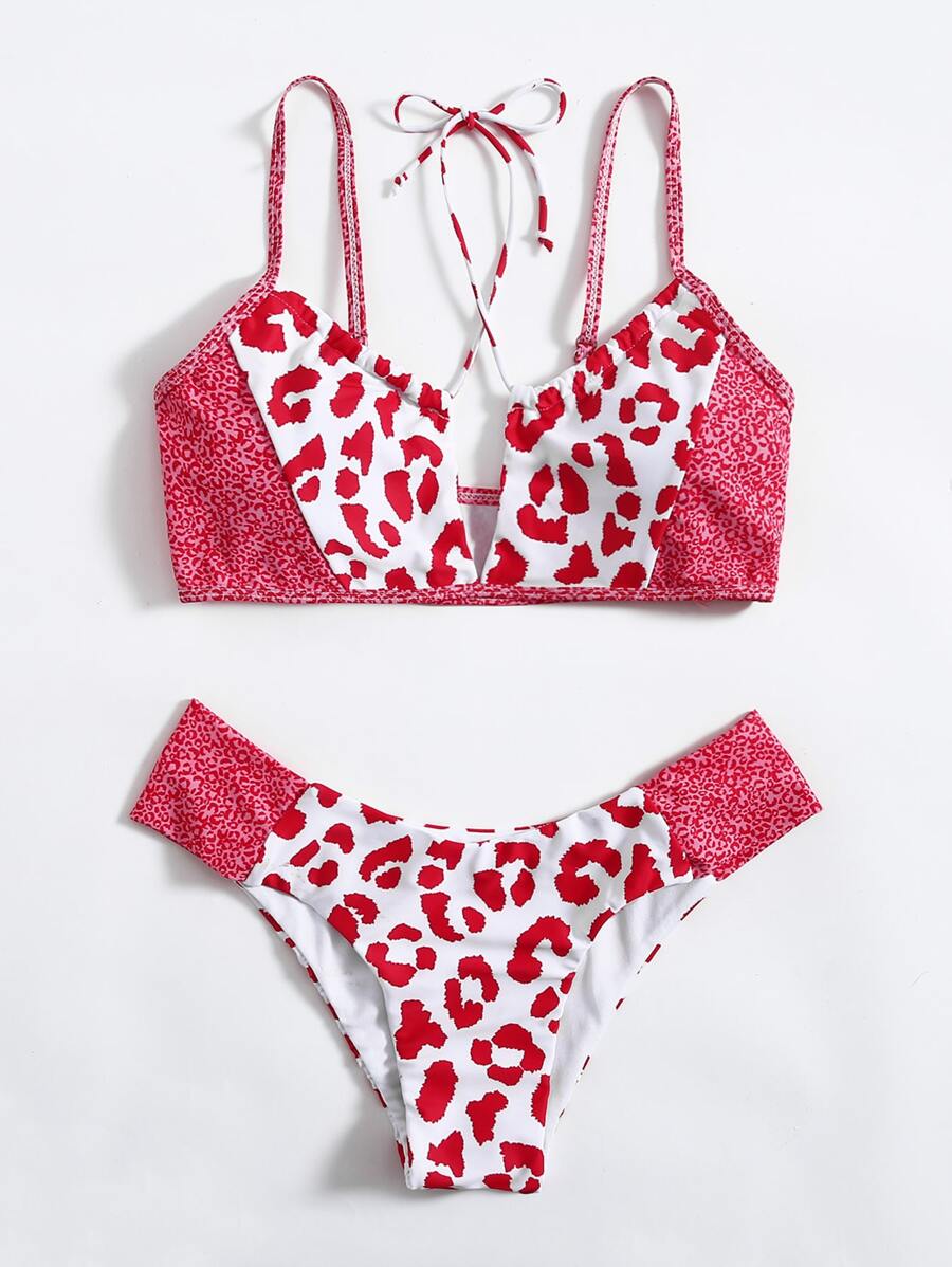 夏季海灘度假豹紋比基尼套裝 - 粉色 - 查看 1