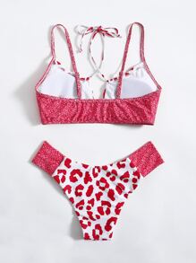 夏季海灘度假豹紋比基尼套裝 - 粉色 - 查看 2