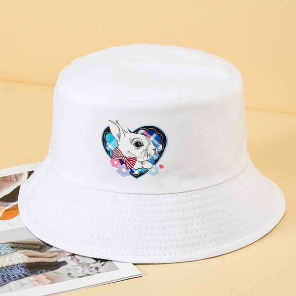 

Cartoon Animal Print Bucket Hat, White