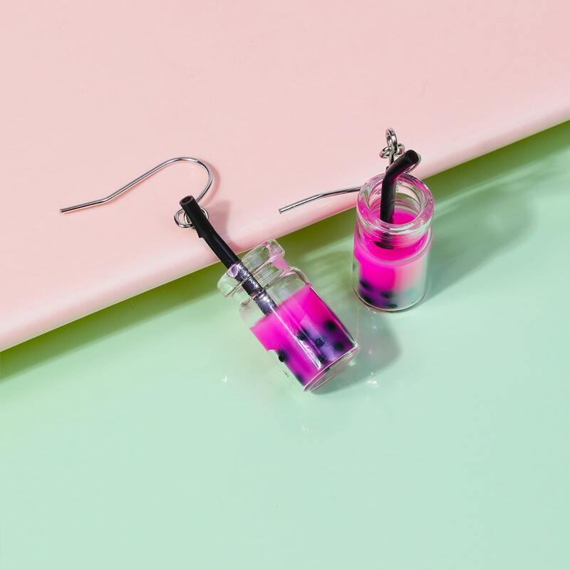 

Bubble Tea Drop Earrings, Hot pink