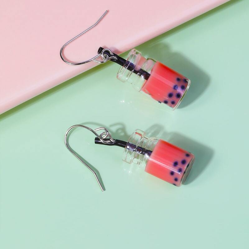

Bubble Tea Drop Earrings, Red