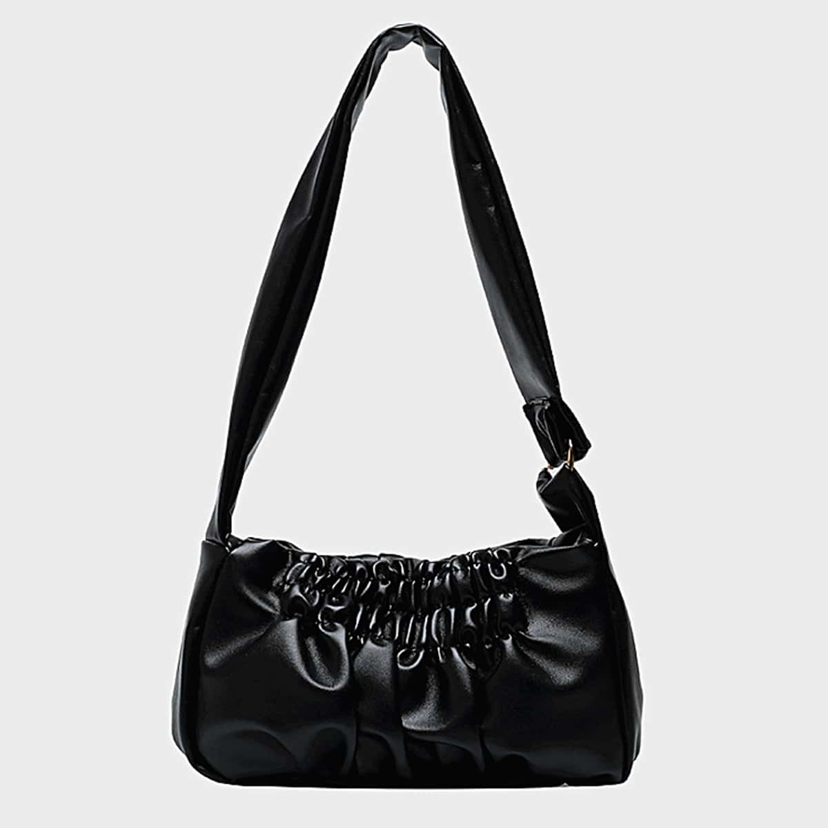 

Ruched Baguette Bag, Black