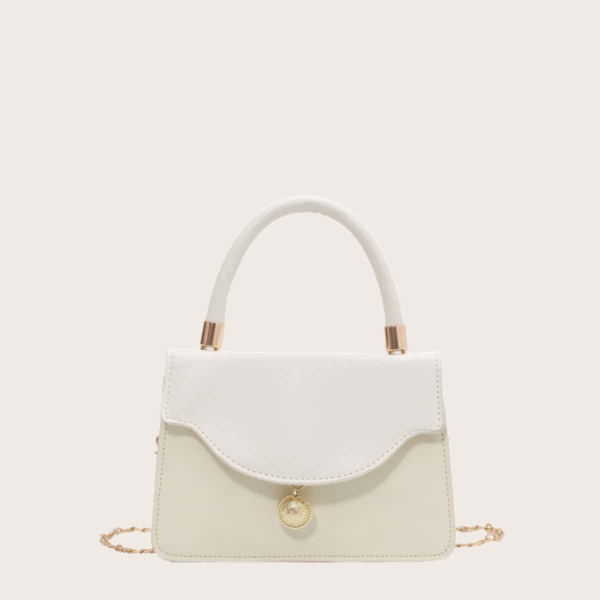 

Minimalist Chain Decor Satchel Bag, White