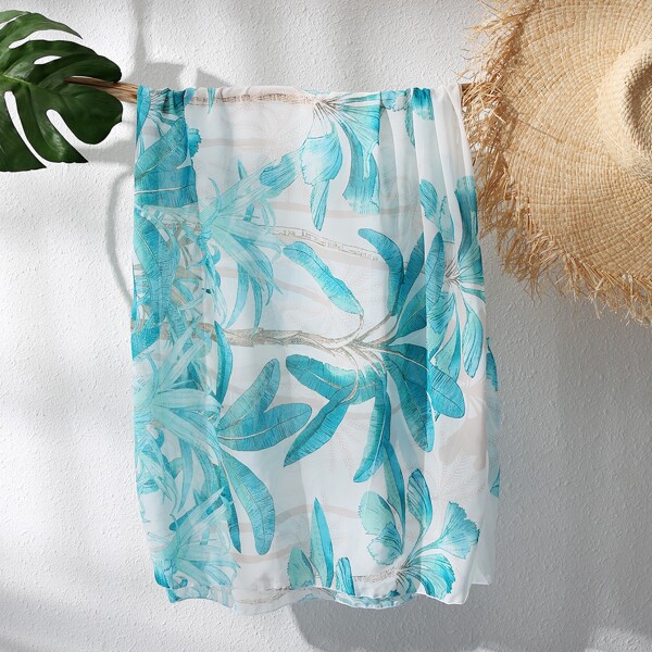 

Plant Print Beach Blanket, Blue