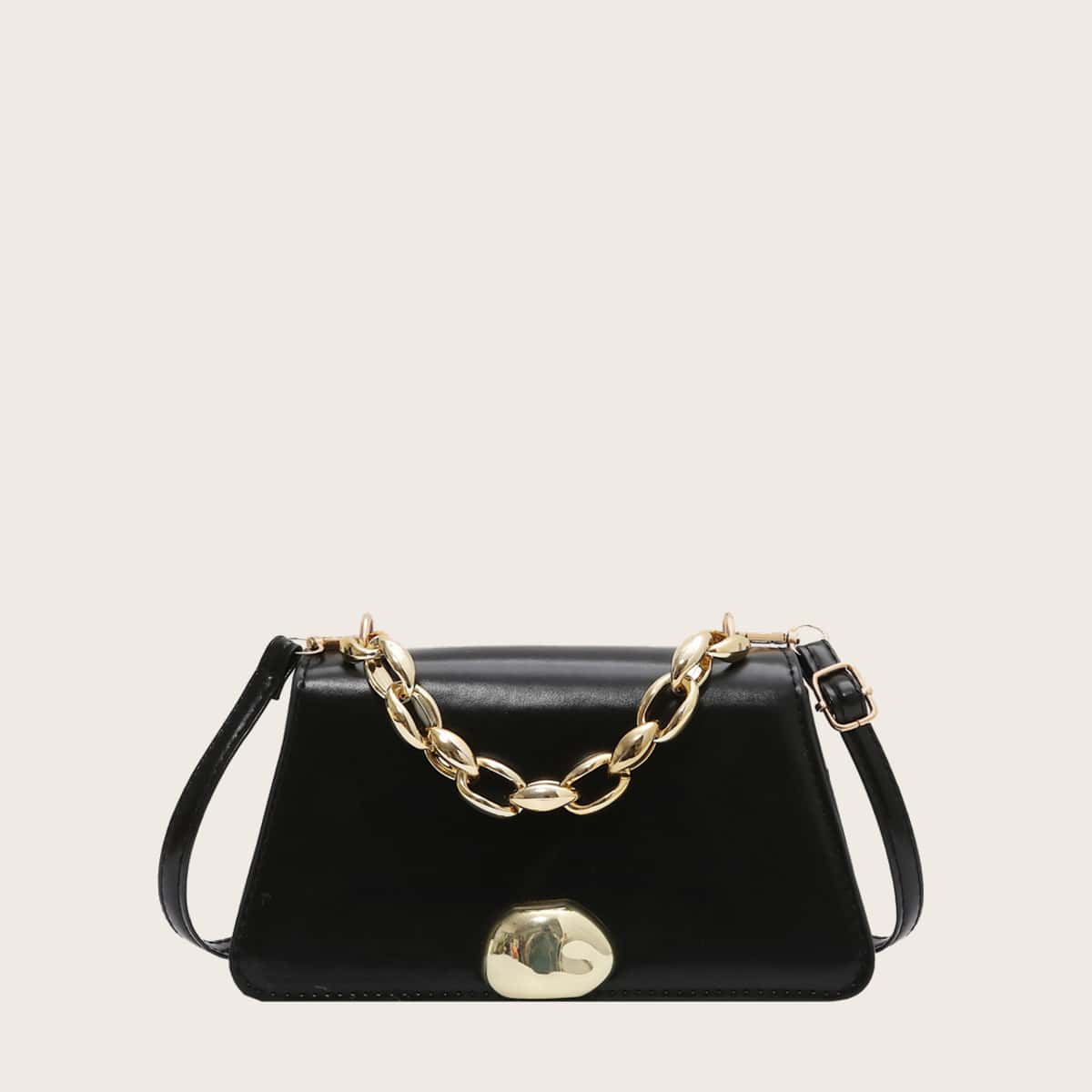 

Solid Chain Satchel Bag, Black