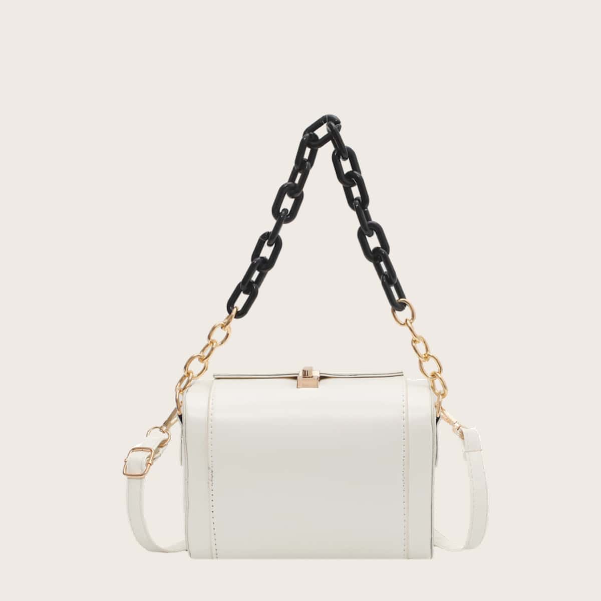 

Solid Chain Box Satchel Bag, White