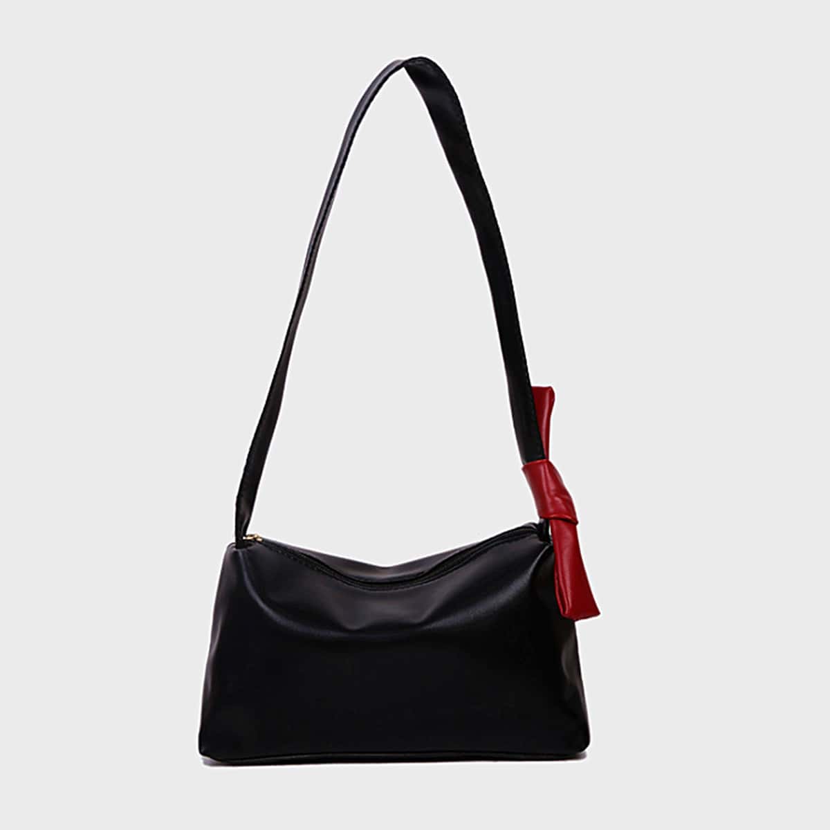 

Bowknot Decor Baguette Bag, Black