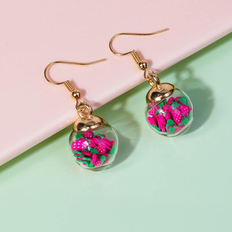 

Strawberry Bottle Drop Earrings, Hot pink