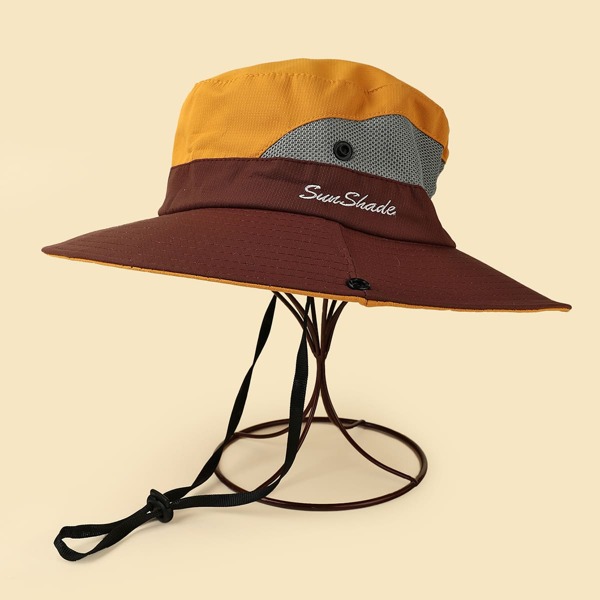 

Letter Embroidery Colorblock Bucket Hat, Multicolor