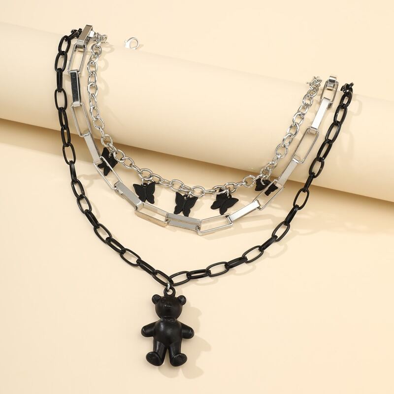

Butterfly & Bear Layered Chain Necklace, Black