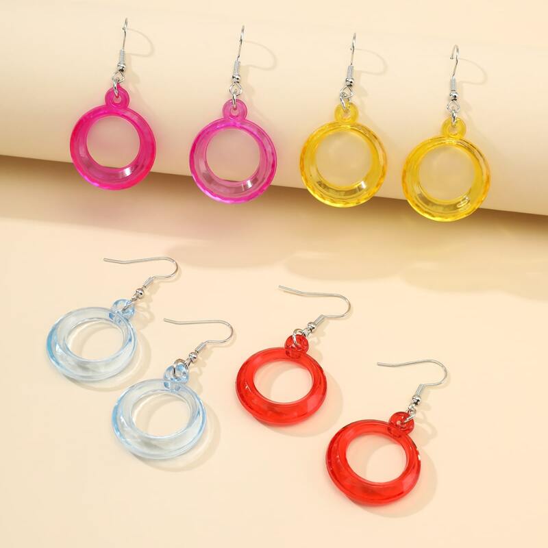 

4pairs Clear Ring Drop Earrings, Multicolor