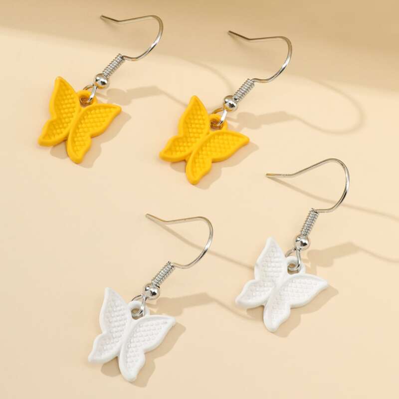 

2pairs Butterfly Drop Earrings, Multicolor