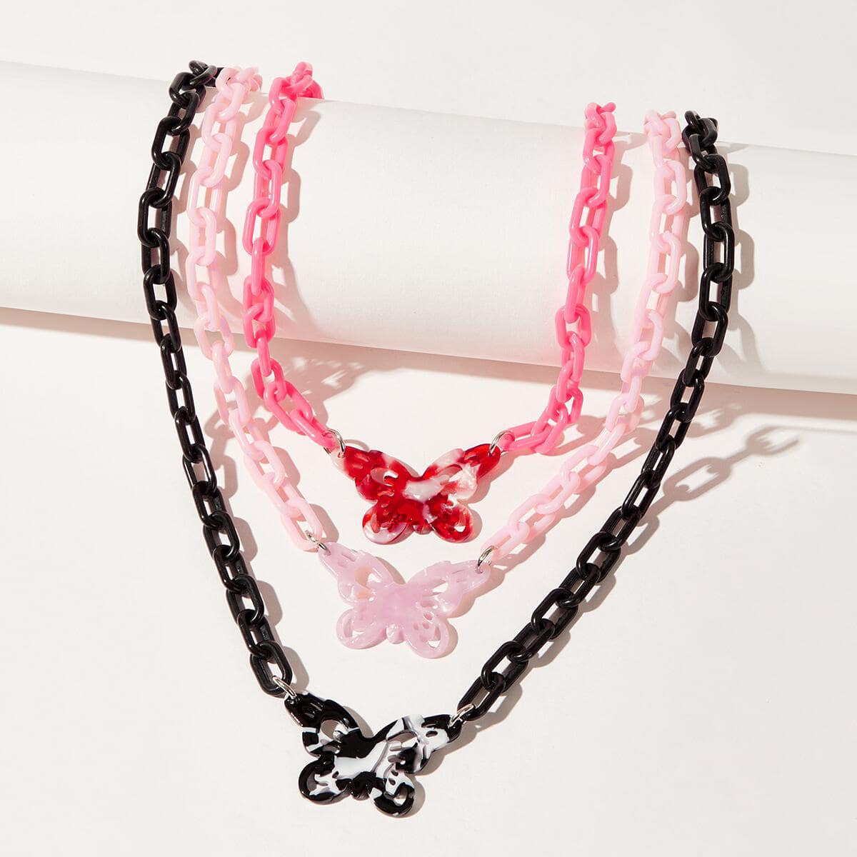 

3pcs Butterfly Chain Necklace, Multicolor