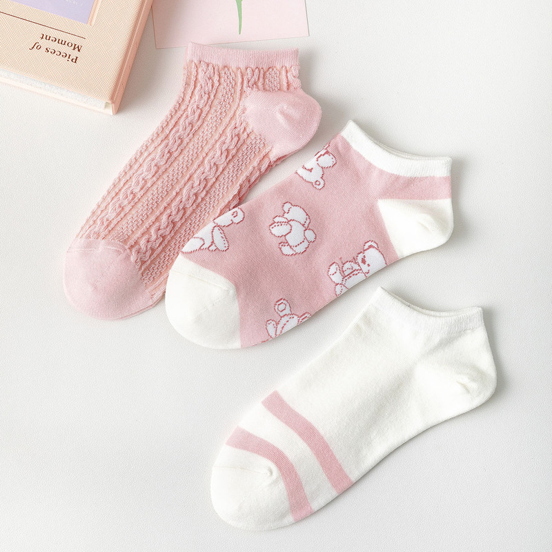 

3pairs Cartoon Bear Ankle Socks, Multicolor
