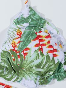 Tropical Lettuce Trim Tie Side Bikini Set - Multicolor - View 4