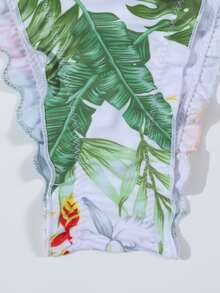 Tropical Lettuce Trim Tie Side Bikini Set - Multicolor - View 5