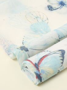 流蘇吊墜蝴蝶圖案絲巾 - 彩色 - 查看 3