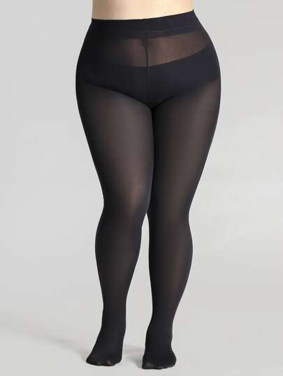 1pair 300D Sheer Plus Size Black Snag Tights For Women