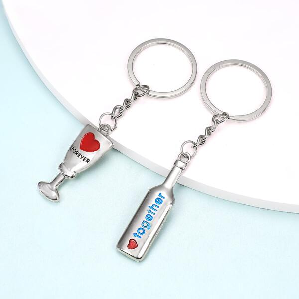 

2pcs Wine Bottle Charm Keychain, Silver